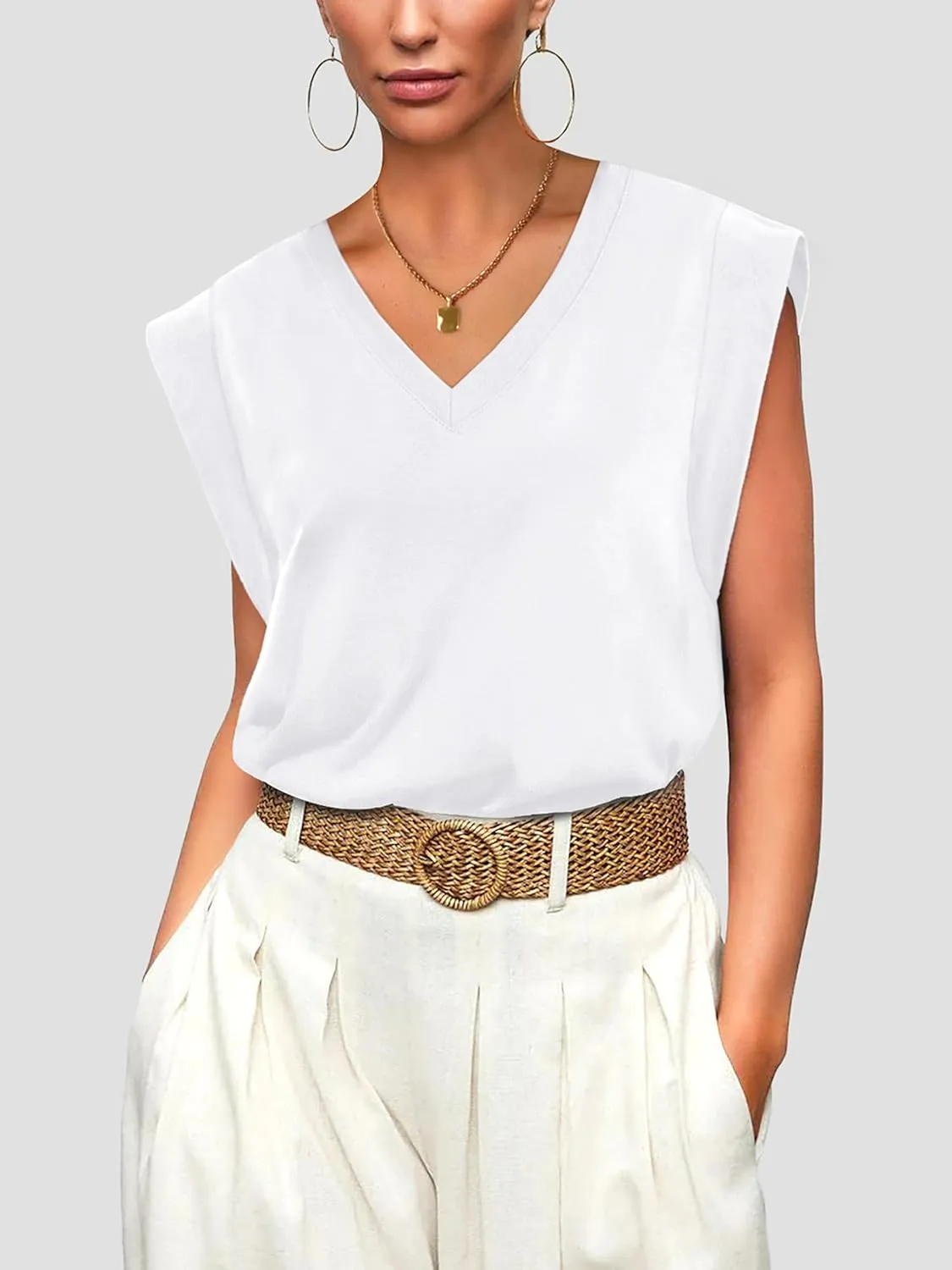 WIHOLL Womens Cap Sleeve Tops Summer V Neck Tank Basic Tee Shirts 2025 Fashion Casual Loose Fit