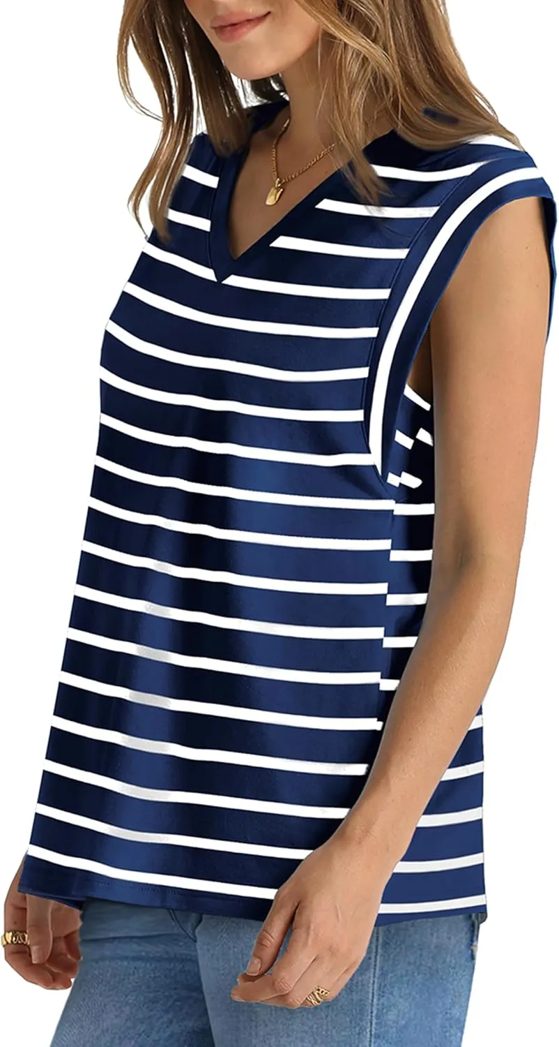 WIHOLL Womens Cap Sleeve Tops Summer V Neck Tank Basic Tee Shirts 2025 Fashion Casual Loose Fit