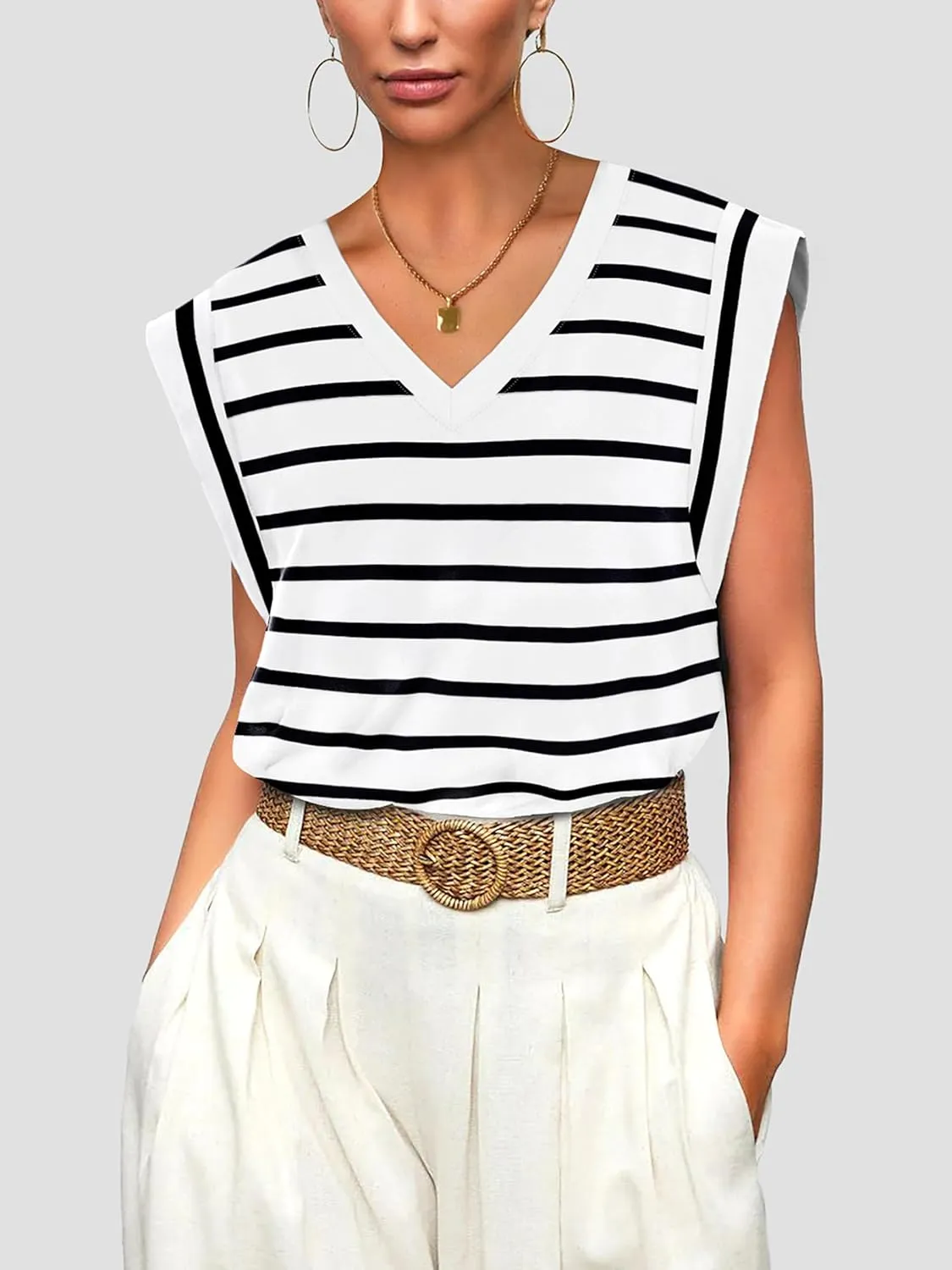 WIHOLL Womens Cap Sleeve Tops Summer V Neck Tank Basic Tee Shirts 2025 Fashion Casual Loose Fit