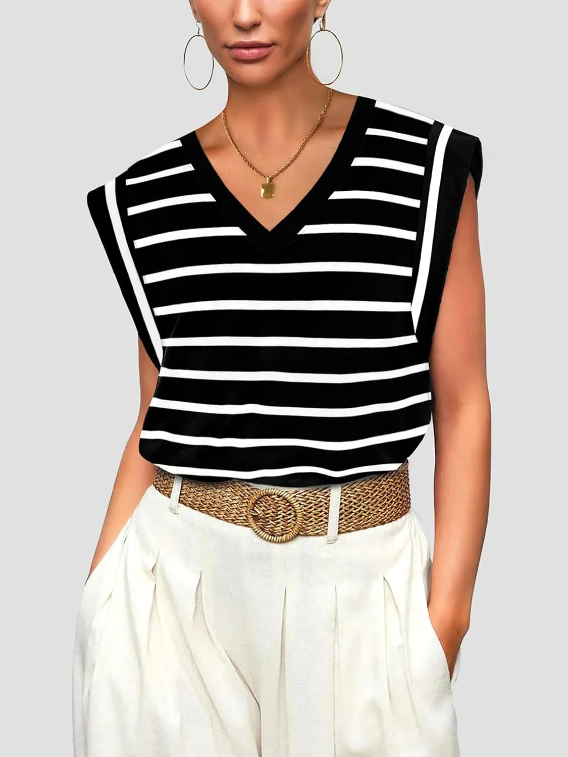 WIHOLL Womens Cap Sleeve Tops Summer V Neck Tank Basic Tee Shirts 2025 Fashion Casual Loose Fit