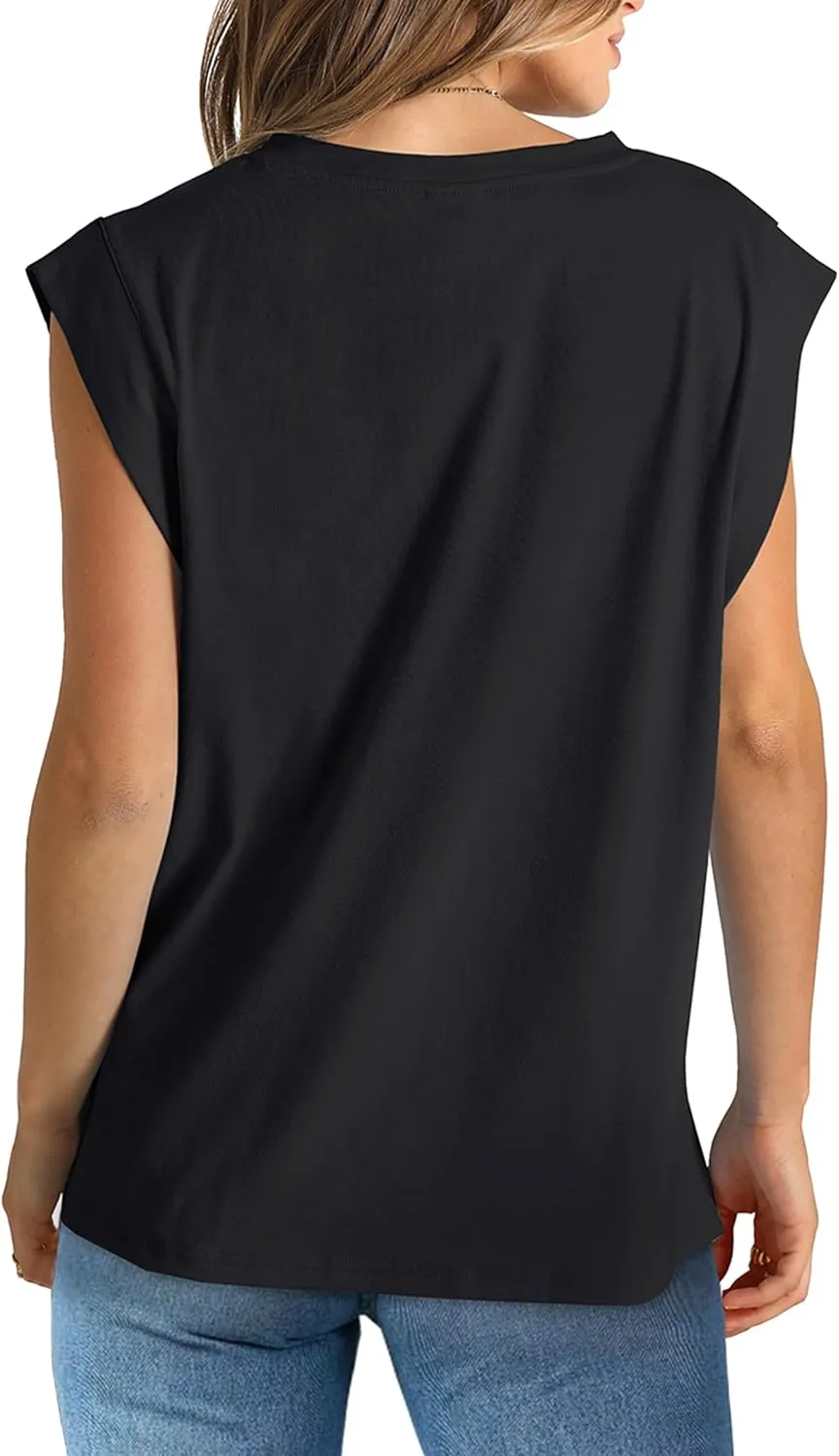 WIHOLL Womens Cap Sleeve Tops Summer V Neck Tank Basic Tee Shirts 2025 Fashion Casual Loose Fit