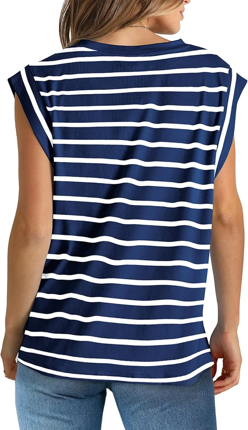 WIHOLL Womens Cap Sleeve Tops Summer V Neck Tank Basic Tee Shirts 2025 Fashion Casual Loose Fit