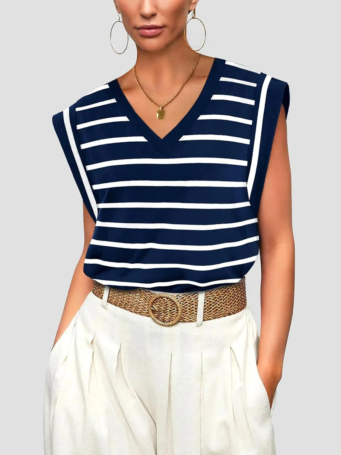 WIHOLL Womens Cap Sleeve Tops Summer V Neck Tank Basic Tee Shirts 2025 Fashion Casual Loose Fit