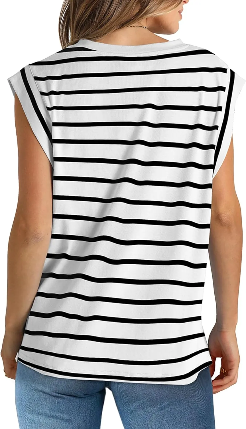 WIHOLL Womens Cap Sleeve Tops Summer V Neck Tank Basic Tee Shirts 2025 Fashion Casual Loose Fit