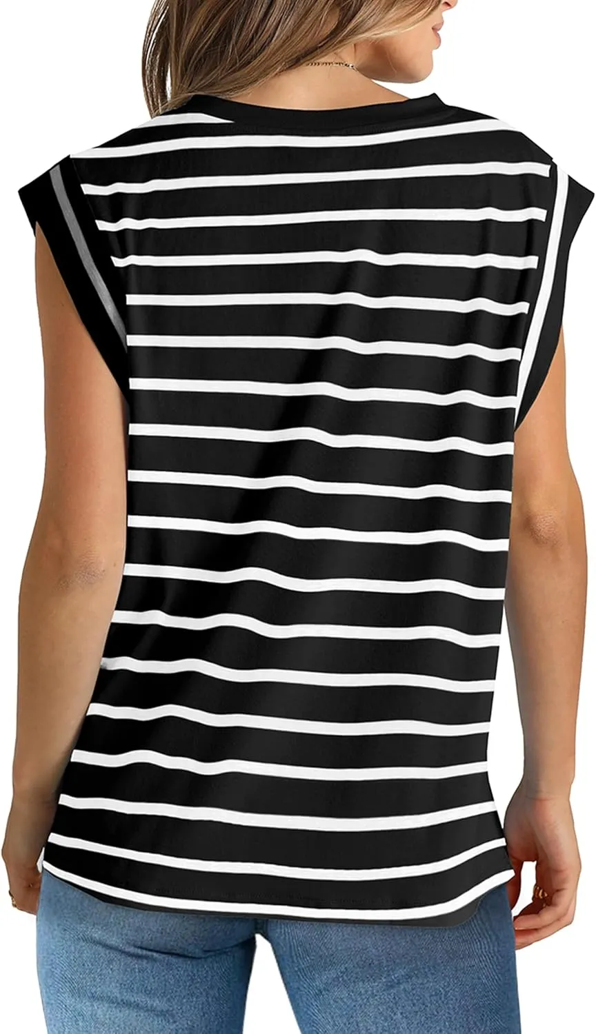 WIHOLL Womens Cap Sleeve Tops Summer V Neck Tank Basic Tee Shirts 2025 Fashion Casual Loose Fit