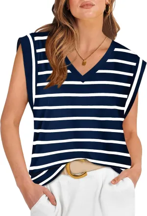 WIHOLL Womens Cap Sleeve Tops Summer V Neck Tank Basic Tee Shirts 2025 Fashion Casual Loose Fit