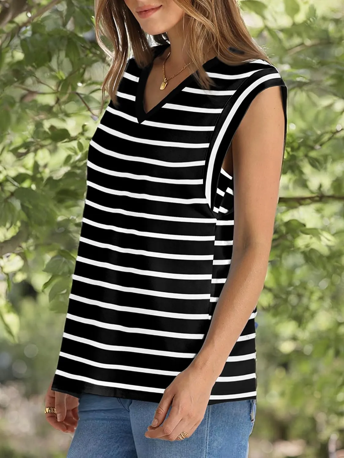 WIHOLL Womens Cap Sleeve Tops Summer V Neck Tank Basic Tee Shirts 2025 Fashion Casual Loose Fit