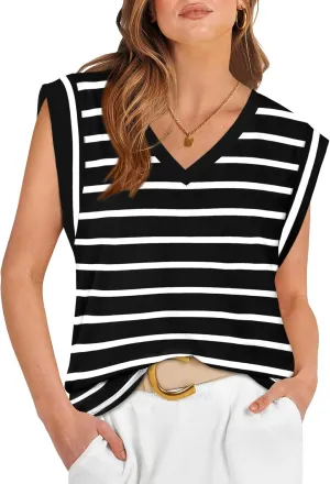 WIHOLL Womens Cap Sleeve Tops Summer V Neck Tank Basic Tee Shirts 2025 Fashion Casual Loose Fit