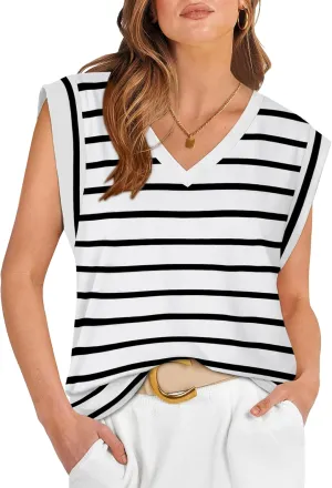 WIHOLL Womens Cap Sleeve Tops Summer V Neck Tank Basic Tee Shirts 2025 Fashion Casual Loose Fit