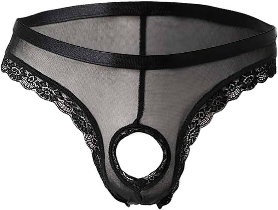 wodceeke Men's Sexy Crotchless Panties Lace Mesh Briefs Underwear See Through Sissy Thongs for Sex Naughty