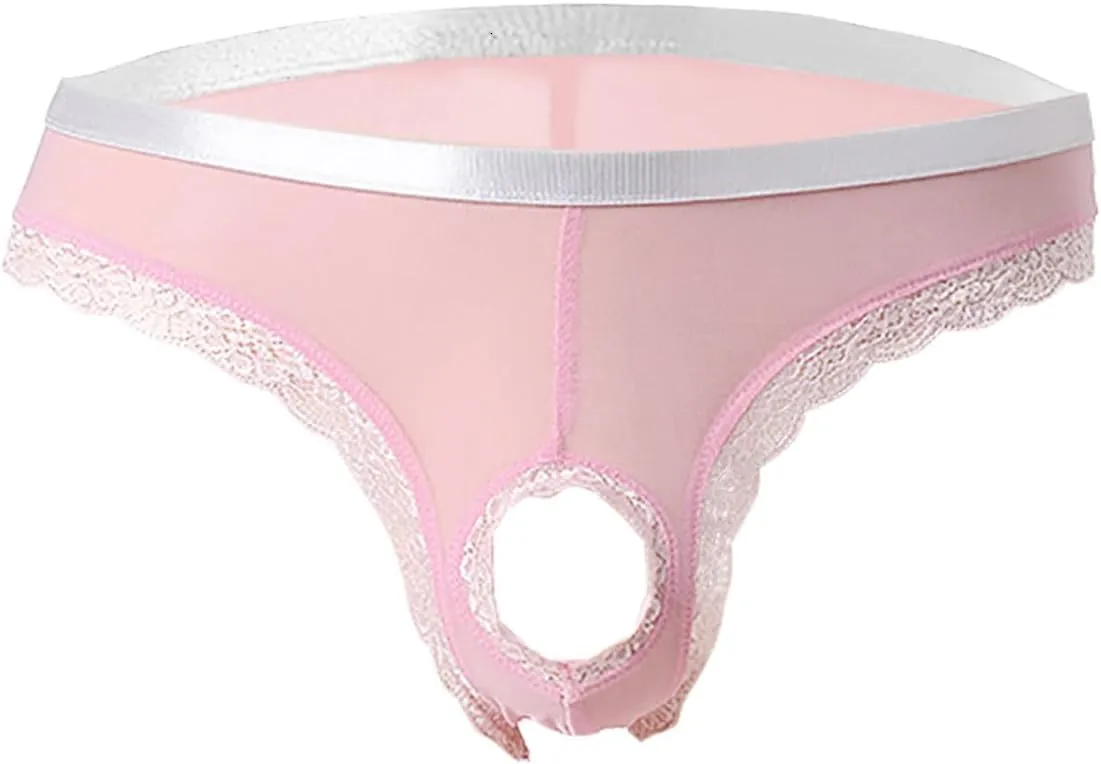 wodceeke Men's Sexy Crotchless Panties Lace Mesh Briefs Underwear See Through Sissy Thongs for Sex Naughty