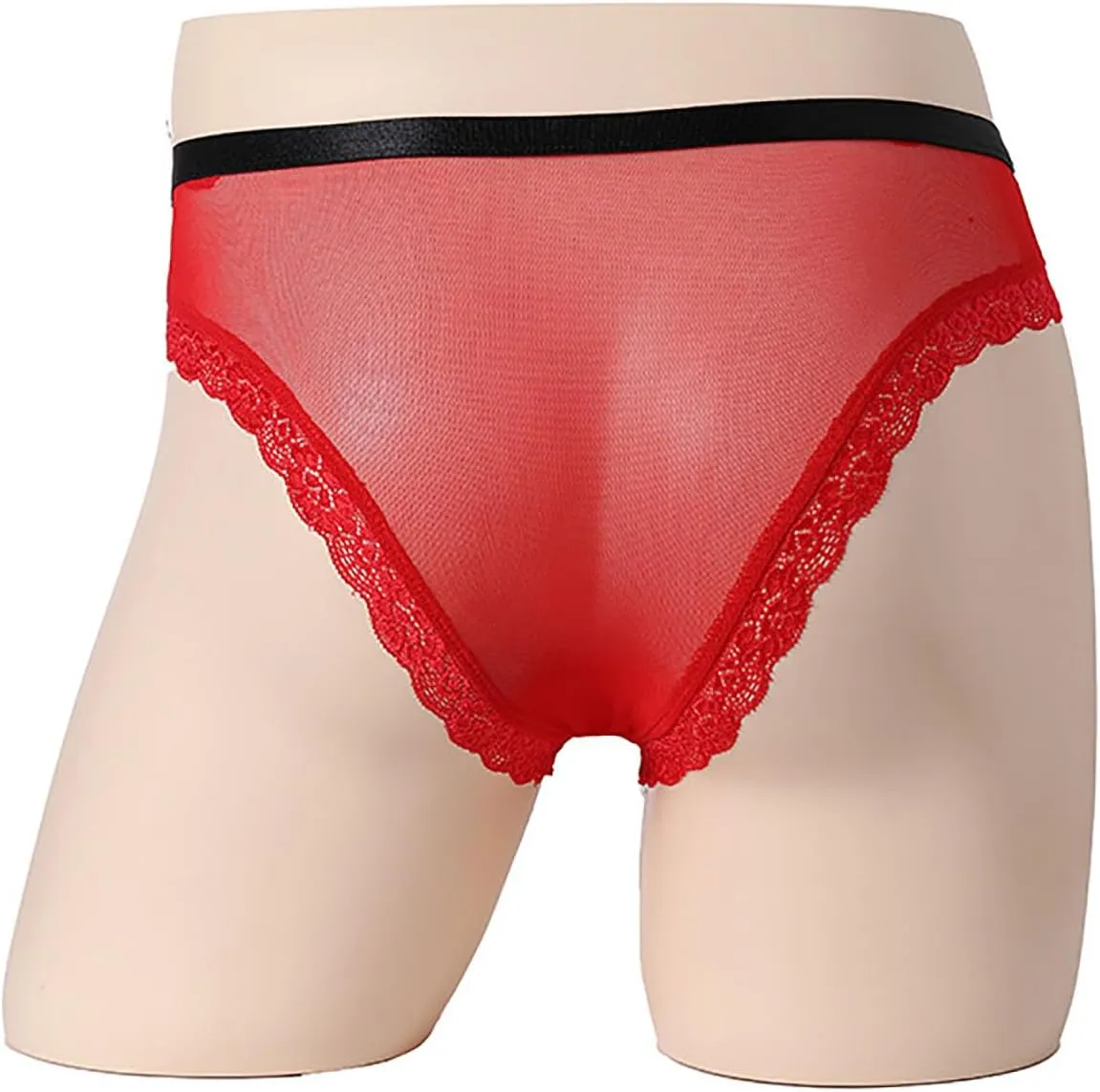 wodceeke Men's Sexy Crotchless Panties Lace Mesh Briefs Underwear See Through Sissy Thongs for Sex Naughty