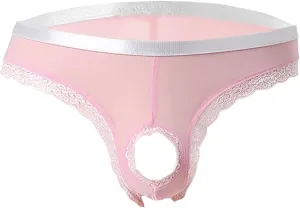 wodceeke Men's Sexy Crotchless Panties Lace Mesh Briefs Underwear See Through Sissy Thongs for Sex Naughty