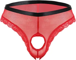 wodceeke Men's Sexy Crotchless Panties Lace Mesh Briefs Underwear See Through Sissy Thongs for Sex Naughty
