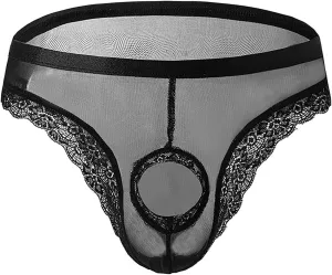wodceeke Men's Sexy Crotchless Panties Lace Mesh Briefs Underwear See Through Sissy Thongs for Sex Naughty