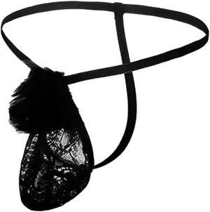 wodceeke Mens Sexy Thongs and G-strings Underwear Sissy Lace Panties Furry T-Back Bikini Briefs Underpants for Sex Naughty