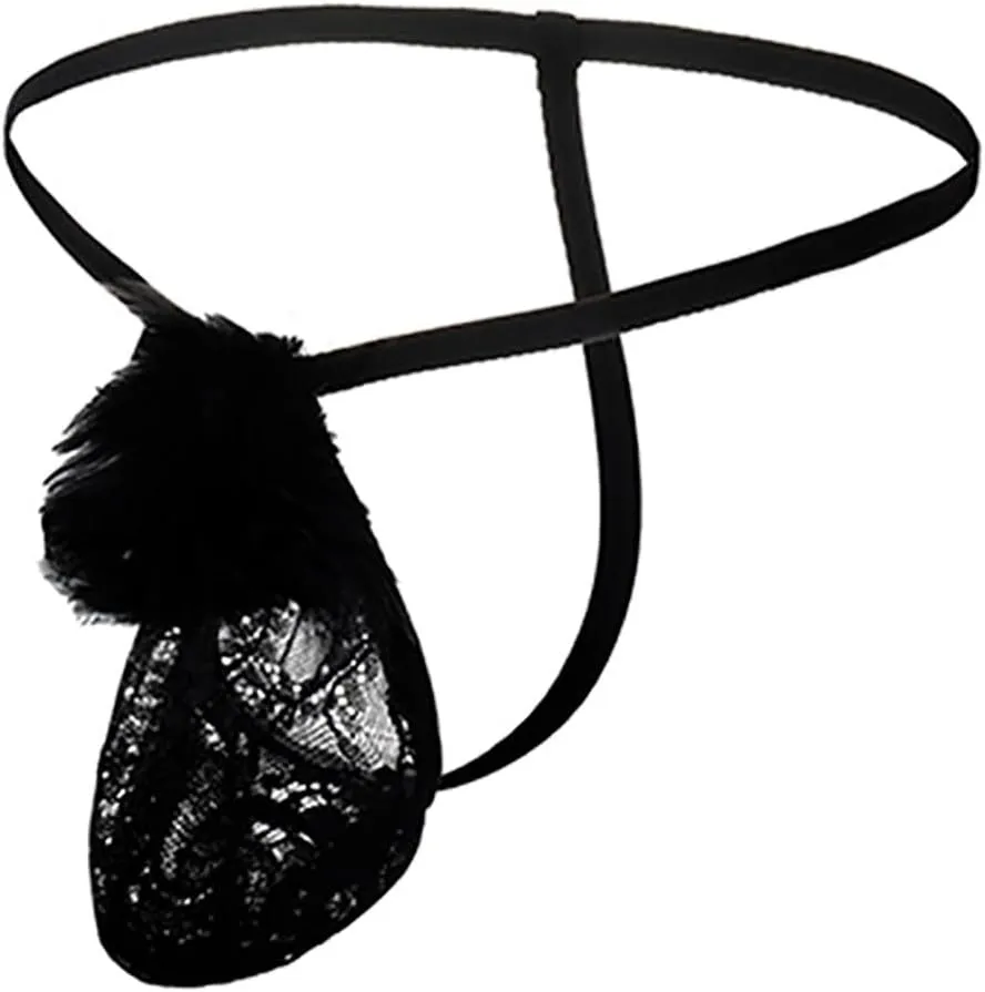 wodceeke Mens Sexy Thongs and G-strings Underwear Sissy Lace Panties Furry T-Back Bikini Briefs Underpants for Sex Naughty