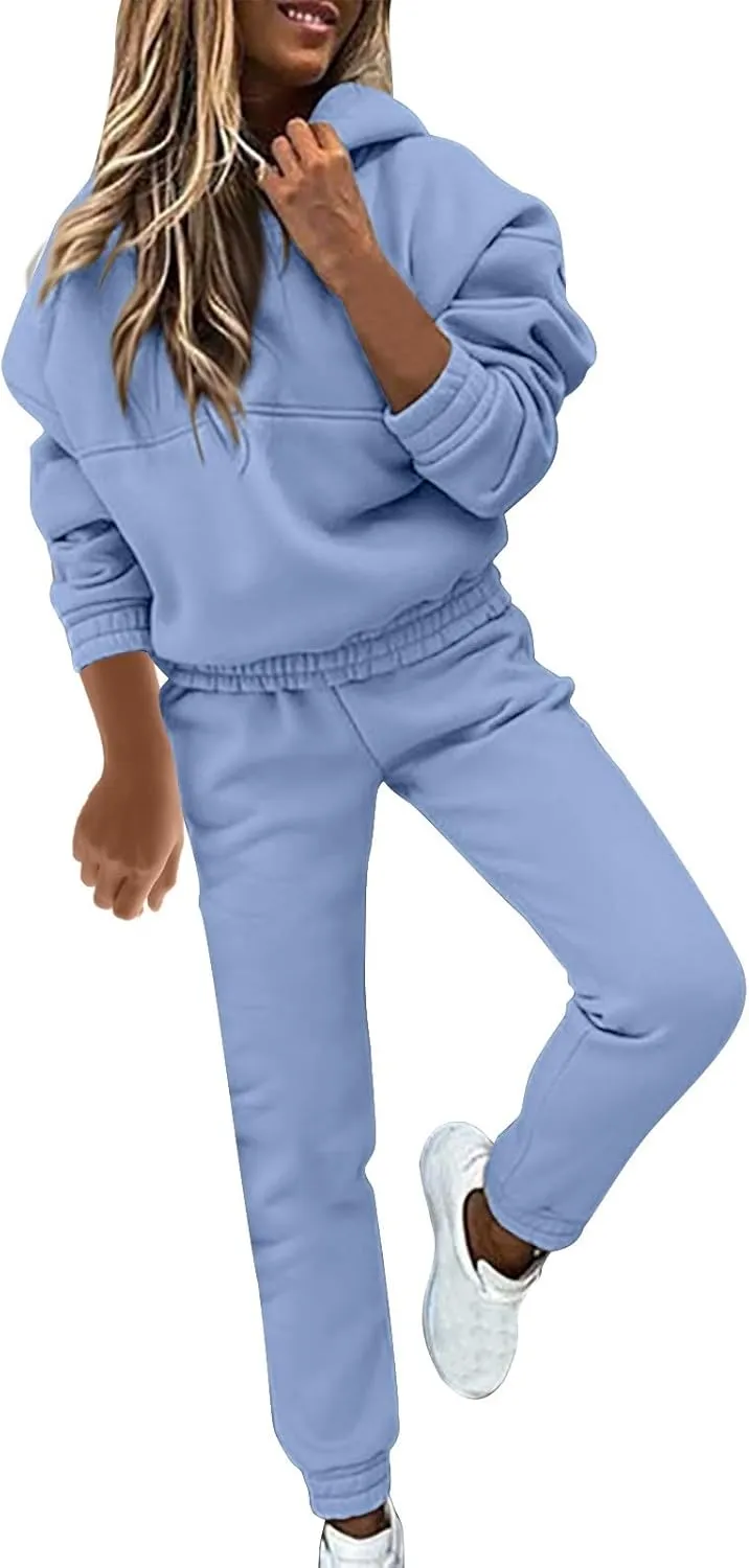 Women 2 Piece Outfits Lounge Hoodie Sweatsuit Sets Oversized Sweatshirt Fall Joogers Sweatpants with Pockets