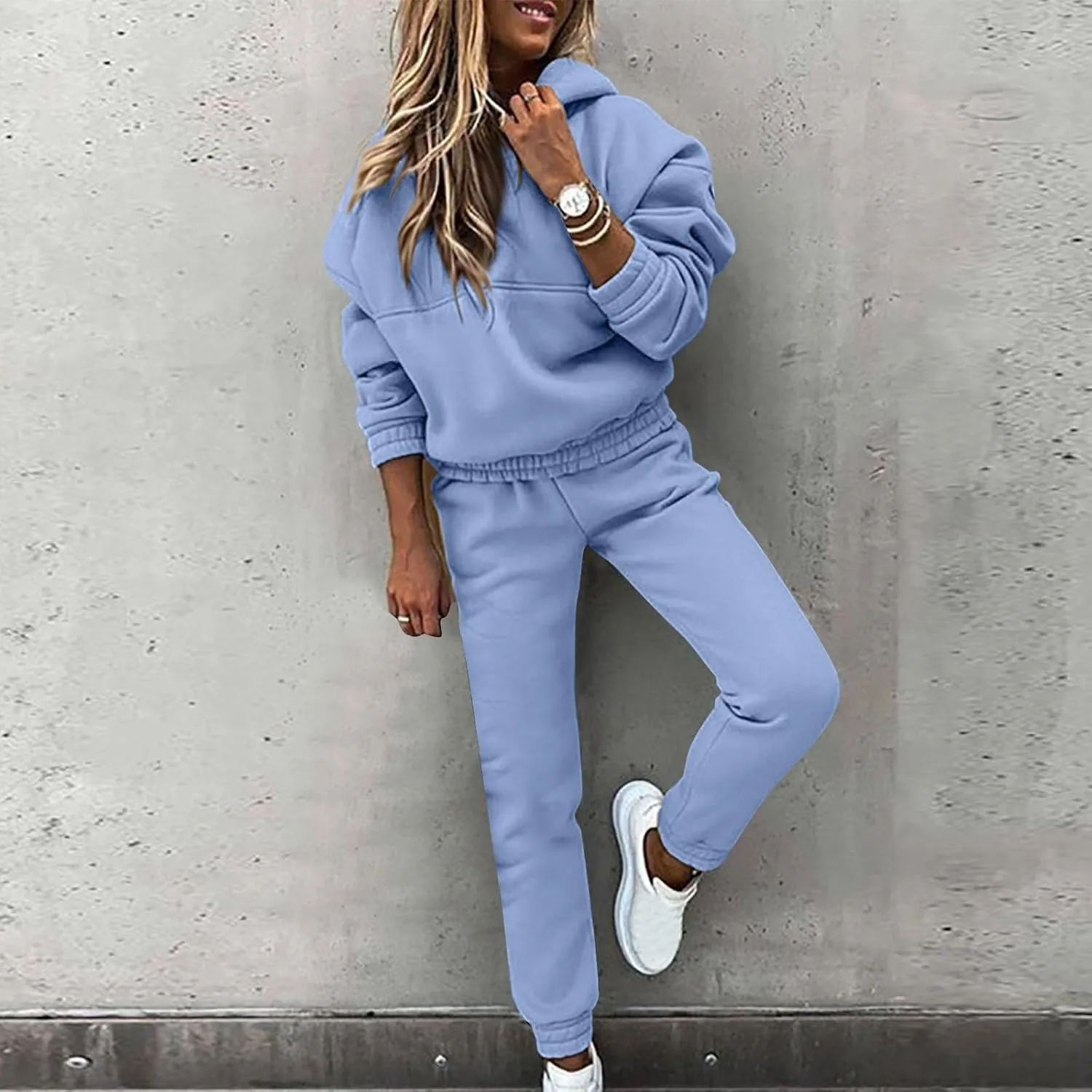 Women 2 Piece Outfits Lounge Hoodie Sweatsuit Sets Oversized Sweatshirt Fall Joogers Sweatpants with Pockets