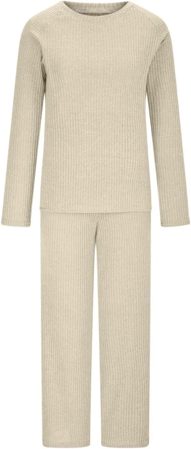 Women 2 Piece Outfits Oversized Long Sleeve Cable Knit Pullover Sweater Top Wide Leg Pants Matching Set