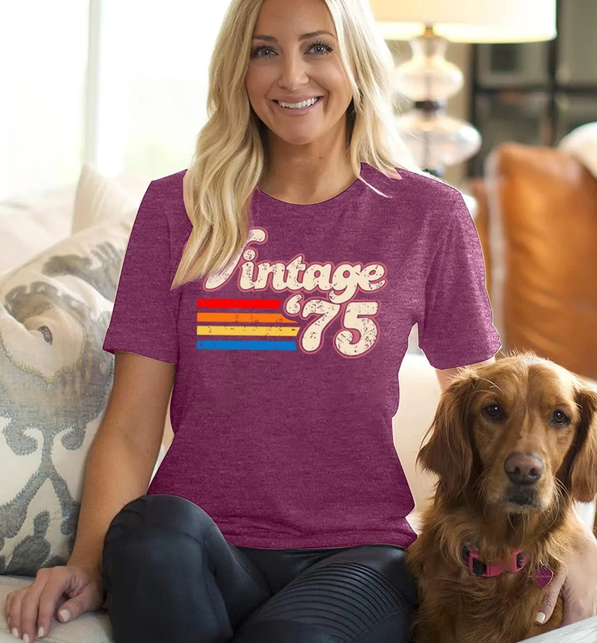 Women 50th Birthday Shirt Vintage 1975 Tshirt Fifty Bday Gift Casual Birthday Apparel Flower Graphic Short Sleeves Tee