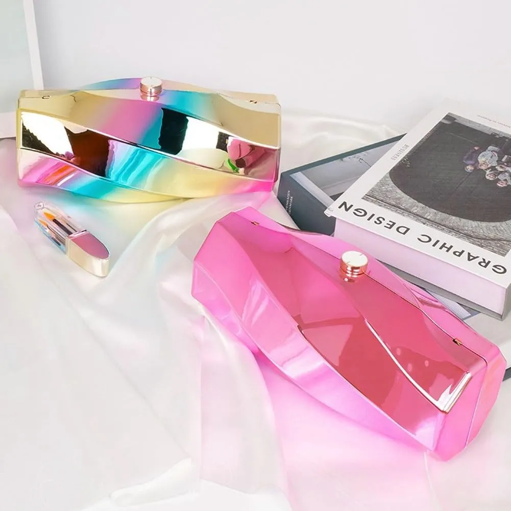 Women Acrylic Clutch Purse Unique Metallic Irregular Box Evening Bag Chain Shoulder Bag For Wedding Cocktail Party 2025