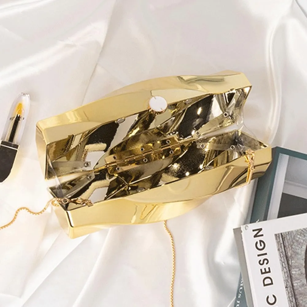 Women Acrylic Clutch Purse Unique Metallic Irregular Box Evening Bag Chain Shoulder Bag For Wedding Cocktail Party 2025