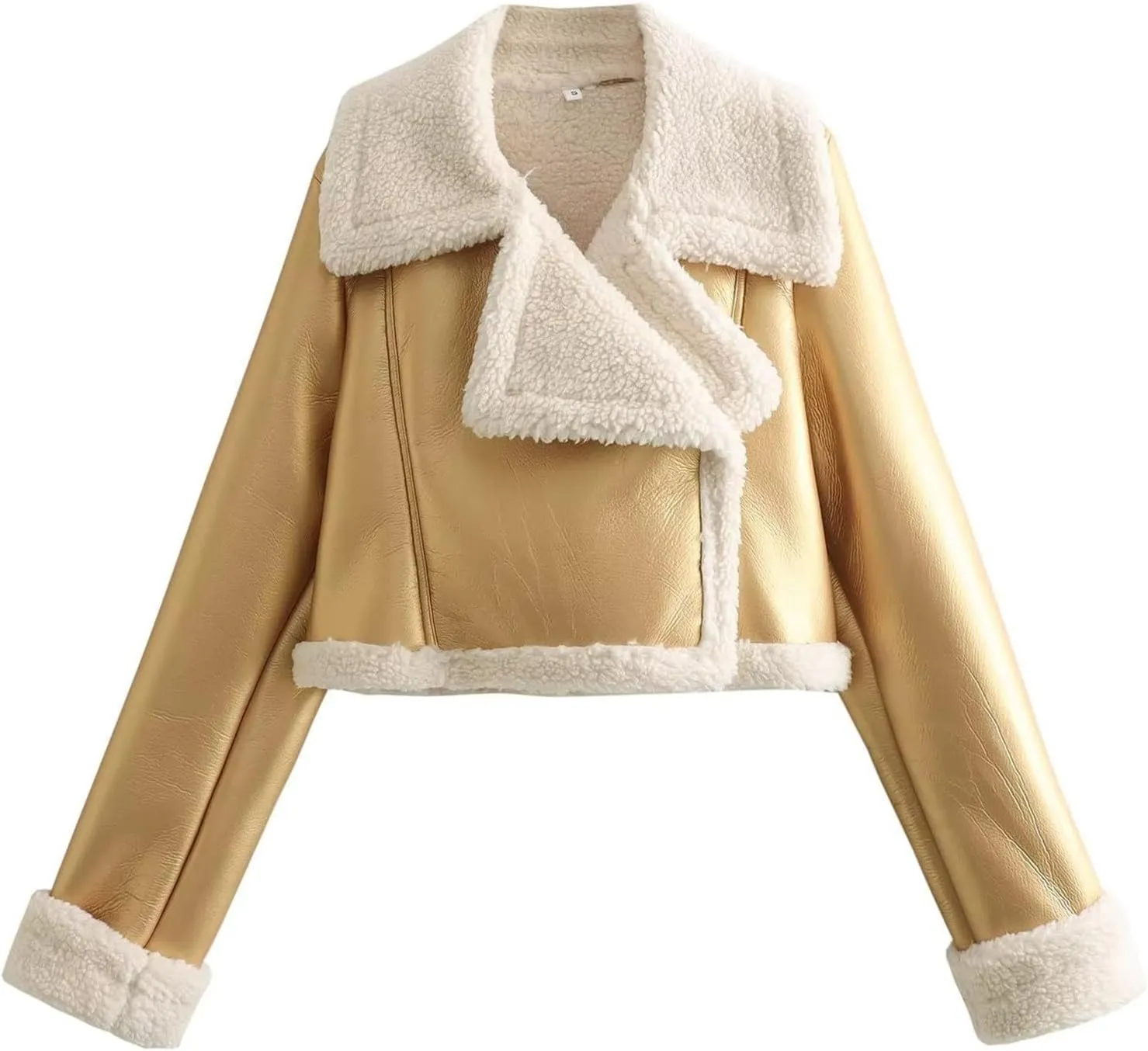 Women Leather Jacket Faux Fur Moto Jacket Thicken Fleece Lined Parka Winter Shearling Fluffy Coat Cropped Bomber Jacket