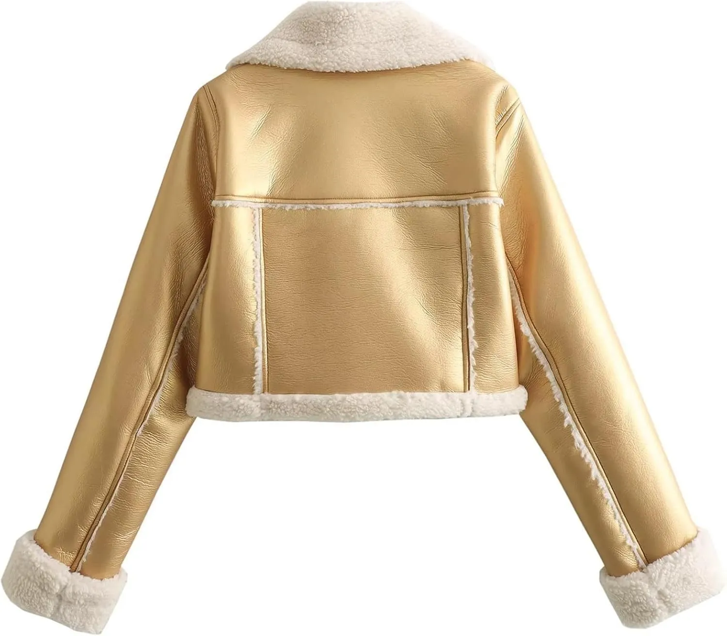Women Leather Jacket Faux Fur Moto Jacket Thicken Fleece Lined Parka Winter Shearling Fluffy Coat Cropped Bomber Jacket