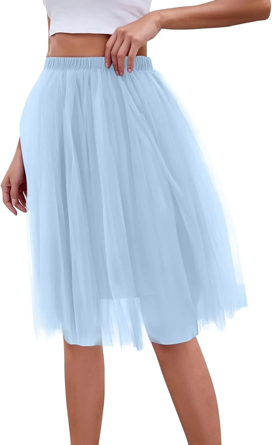 Women Lightweight Underskirts for Cosplay Tutu Skirt Tulle Elegant Elastic Ruffle Midi Skirt A-Line Party Petticoat