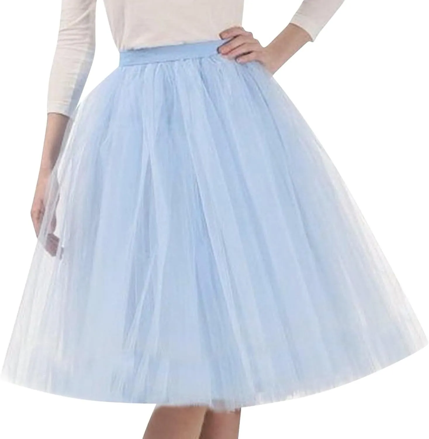 Women Lightweight Underskirts for Cosplay Tutu Skirt Tulle Elegant Elastic Ruffle Midi Skirt A-Line Party Petticoat