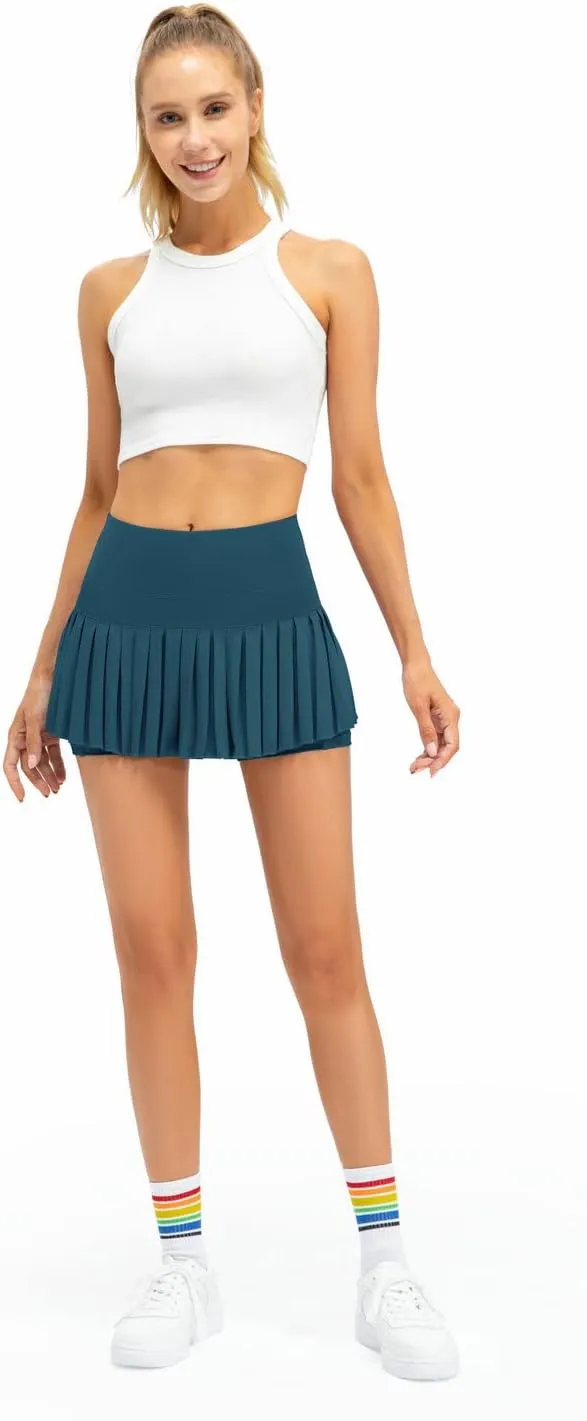 Women Pleated Tennis Skirt High Waisted Golf Athletic Skort Mini Skirts with Shorts Pockets Workout Running Apparel
