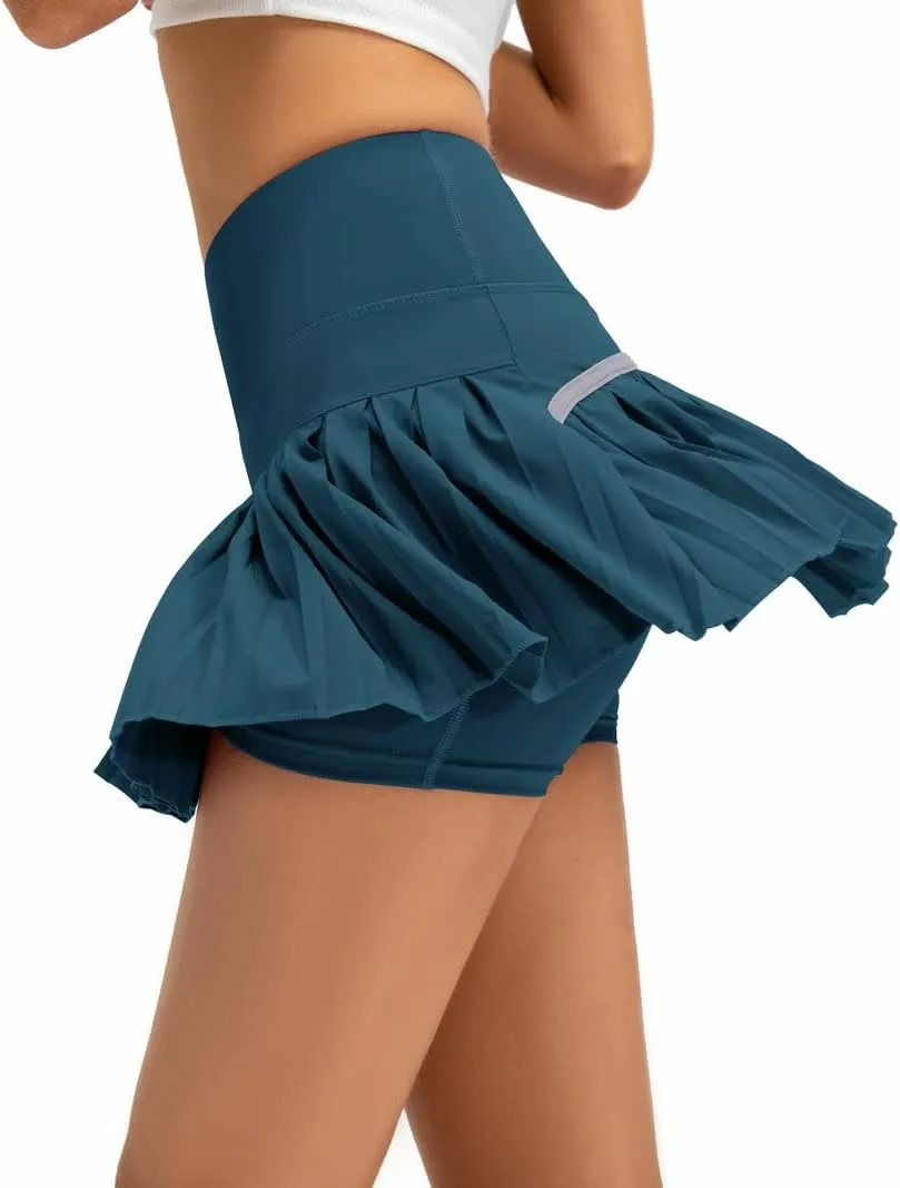 Women Pleated Tennis Skirt High Waisted Golf Athletic Skort Mini Skirts with Shorts Pockets Workout Running Apparel