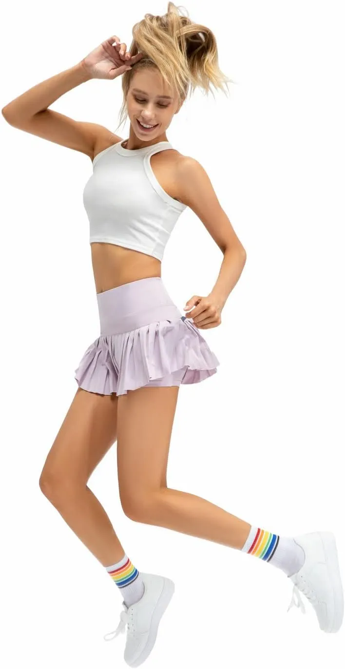 Women Pleated Tennis Skirt High Waisted Golf Athletic Skort Mini Skirts with Shorts Pockets Workout Running Apparel