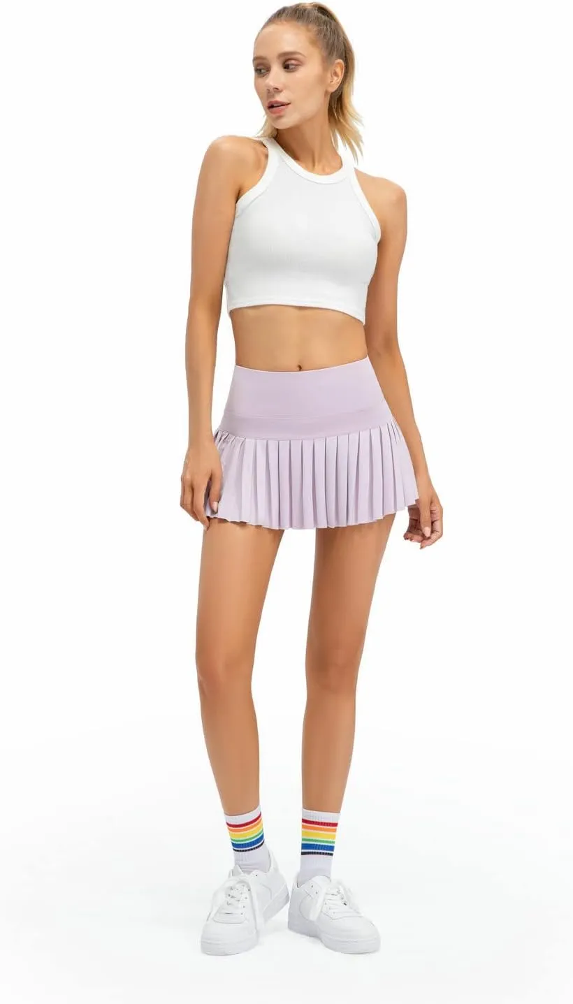 Women Pleated Tennis Skirt High Waisted Golf Athletic Skort Mini Skirts with Shorts Pockets Workout Running Apparel