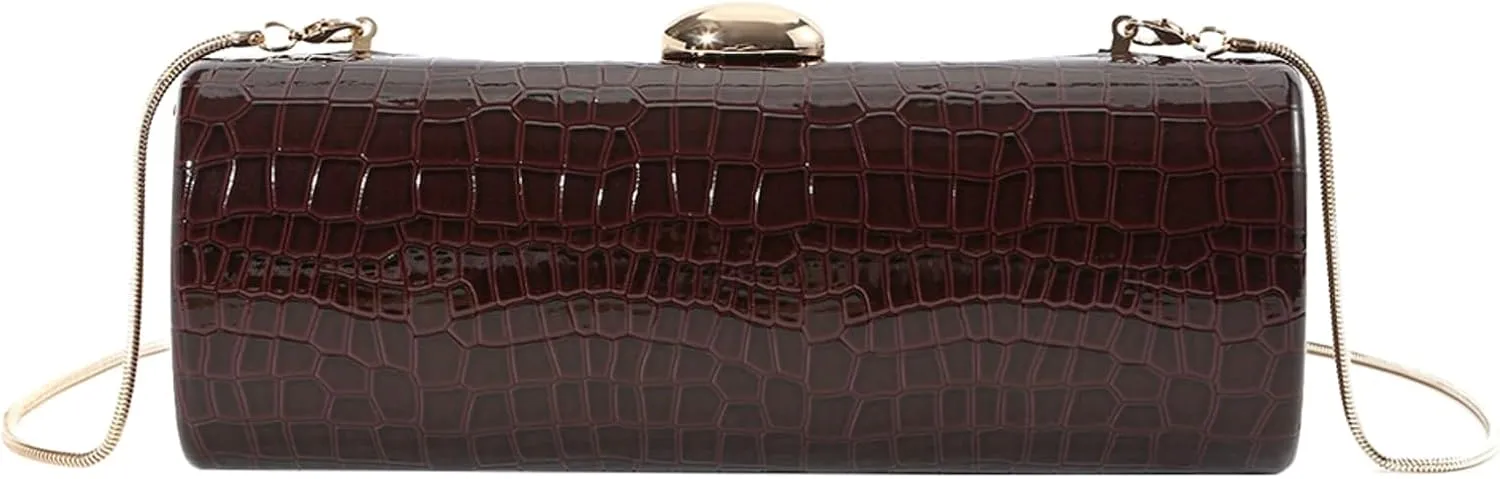 Women PU Leather Crossbody Clutch Bag Chain Burgundy Evening Purse Wedding Parties