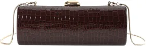 Women PU Leather Crossbody Clutch Bag Chain Burgundy Evening Purse Wedding Parties