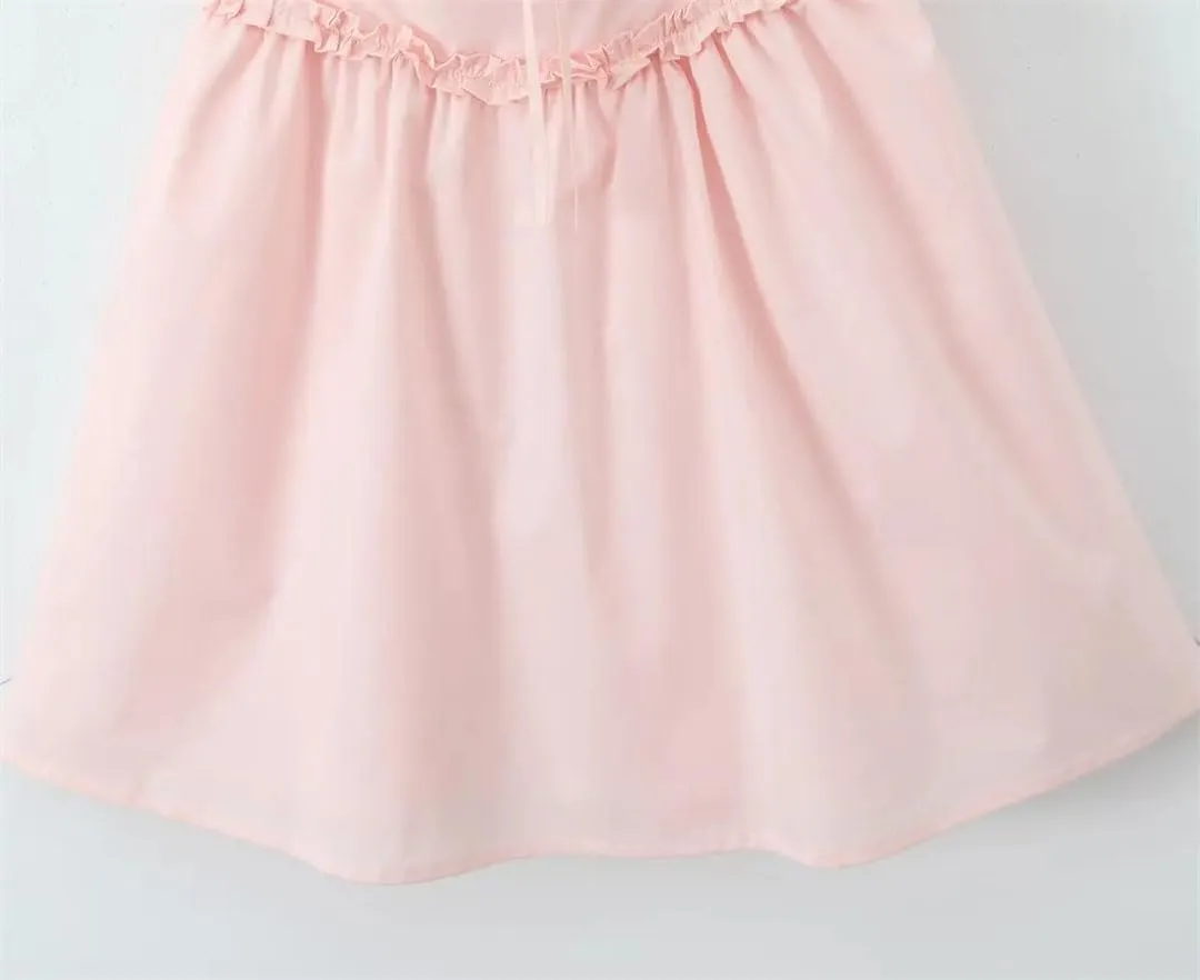 Women Sexy Elegant Mini Dress Vintage Puff Sleeve Slim Low Waist Party Dresses Lacing Up Back Robe
