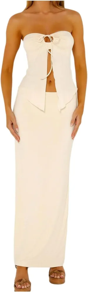 Womens 2 Piece Skirt Outfits Summer Sleeveless Keyhole Tube Tops Elastic Waist Bodycon Maxi Skirts Y2k Streetwear
