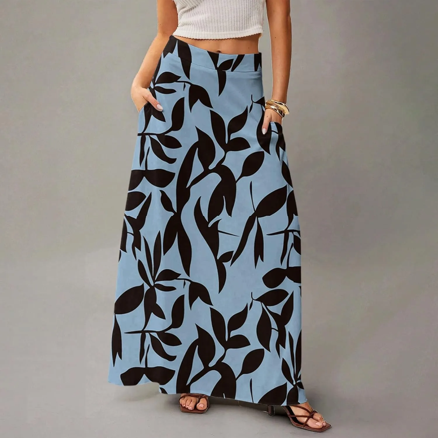 Women's 2025 Bohemian Long Skirts High Waist Flowy A Line Maxi Skirts with Pocket, S-2XL
