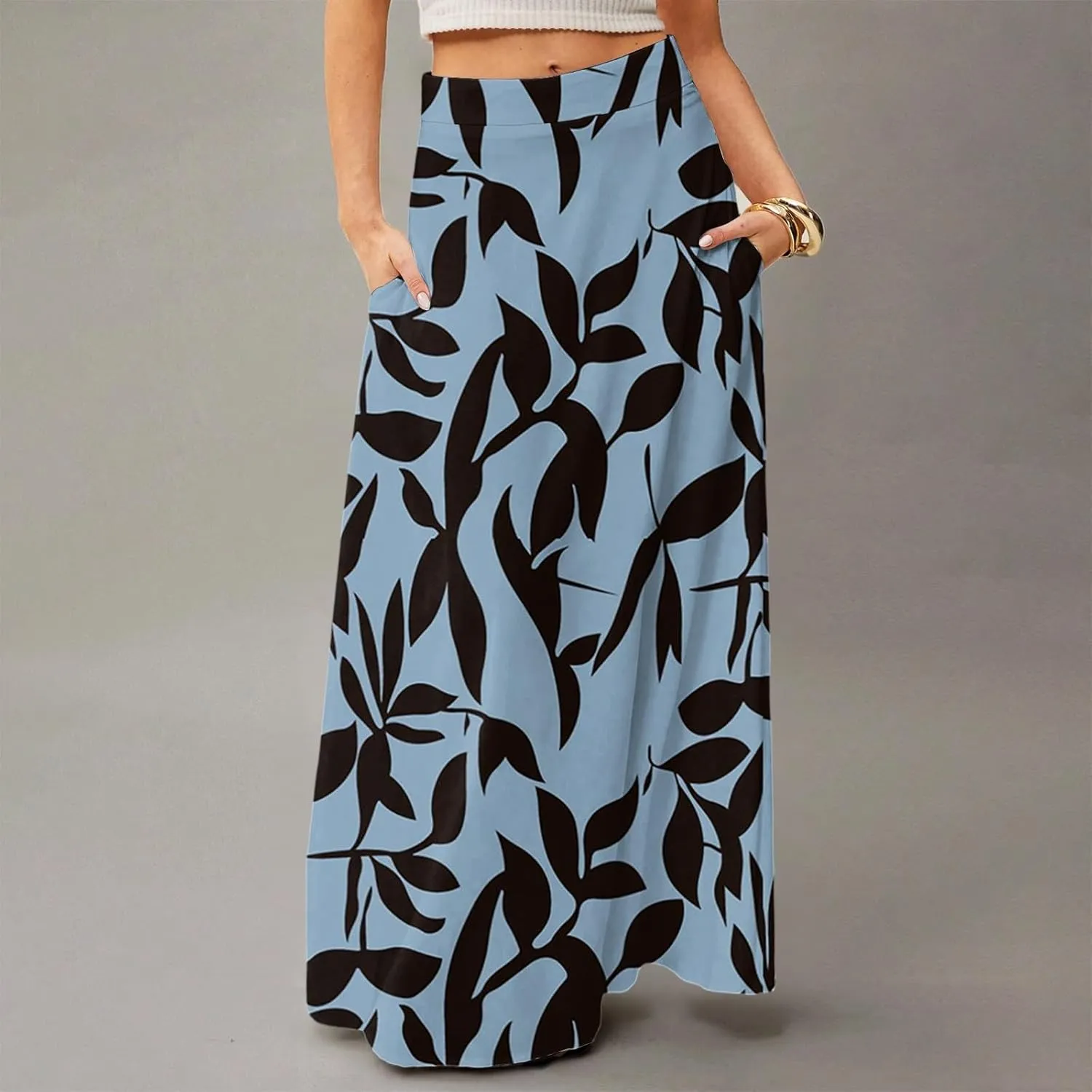 Women's 2025 Bohemian Long Skirts High Waist Flowy A Line Maxi Skirts with Pocket, S-2XL