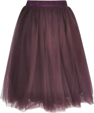 Women's A-Line Pleated Tulle Midi Skirt Elegant Multilayer Elastic Waist Mesh Lace Tulle Tutu Daily Dance Skirts