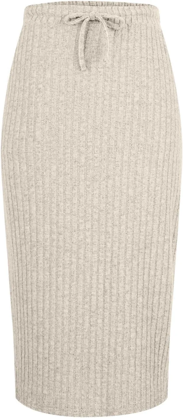 Women's Bodycon Knitted Ribbed Pencil Skirts Elastic High Waisted Midi Long Skirt Trendy Casual Fall Spring Outfit