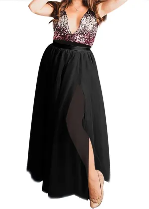 Women's Bridal Long Maxi Tulle Skirts with Side Split A Line Floor Length High Waisted Tutu for Wedding Bridesmaid Party