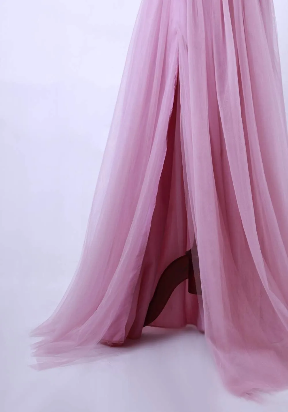 Women's Bridal Long Maxi Tulle Skirts with Side Split A Line Floor Length High Waisted Tutu for Wedding Bridesmaid Party
