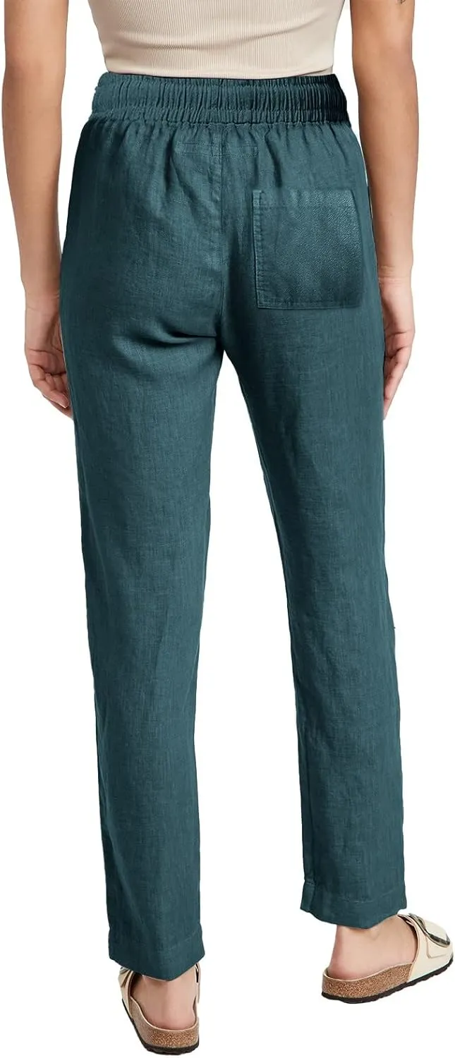 Womens Casual Cotton Linen Pants Lightweight Summer Relax Fit Elastic Waist Plus Size Solid Lounge Long Trousers