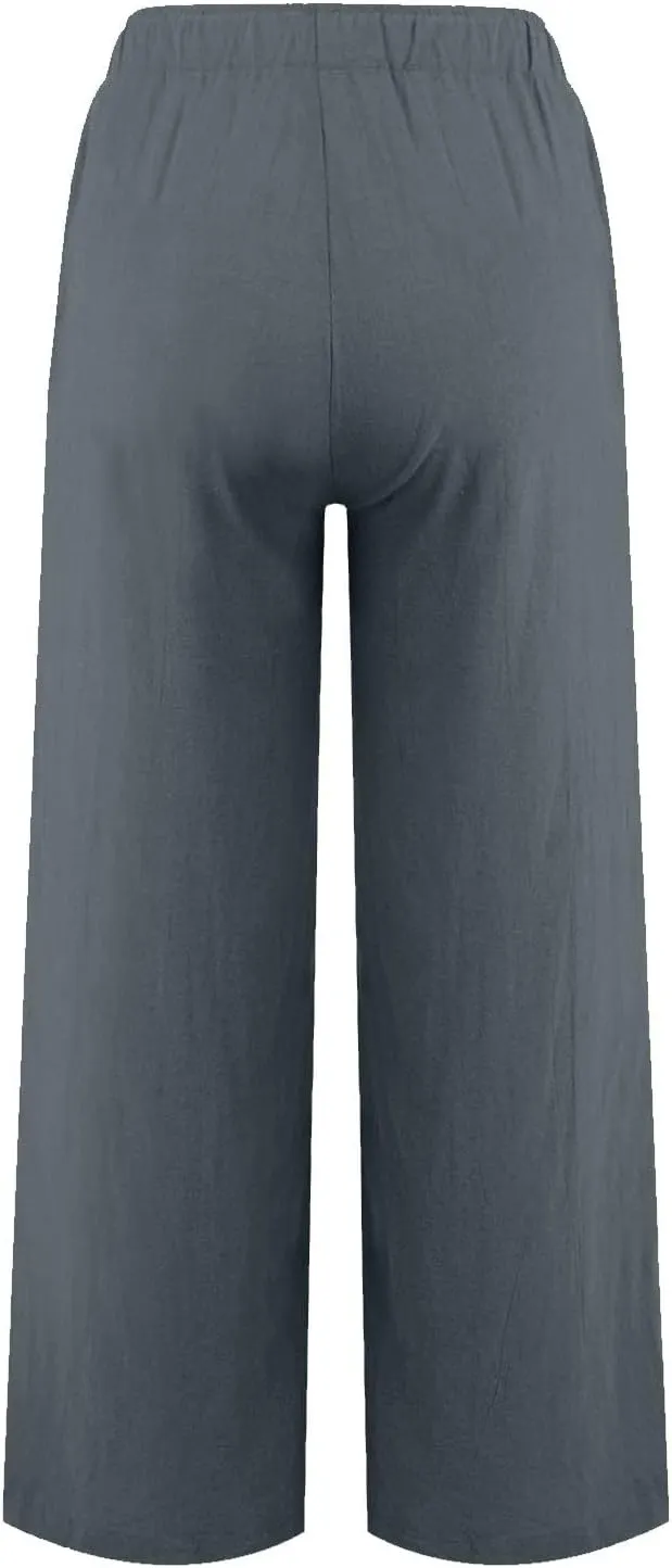 Women's Cotton Linen Pants Wide Leg Palazzo Loose Drawstring Elastic Waist Lounge Trousers Casual Summer Outfits 2025