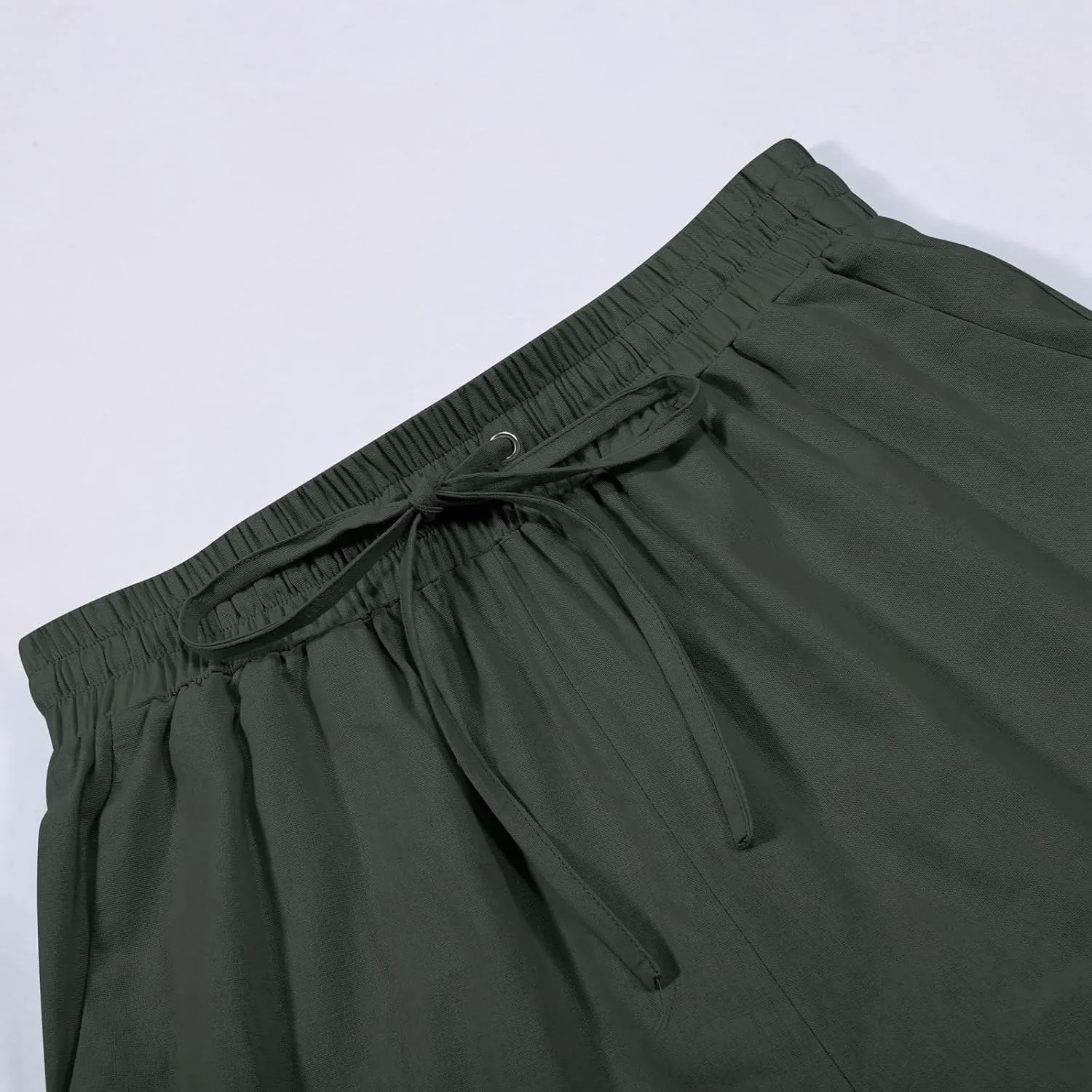 Women's Cropped Linen Pants Drawstring Waist Casual Capri Trousers Lightweight Summer Comfort Wear