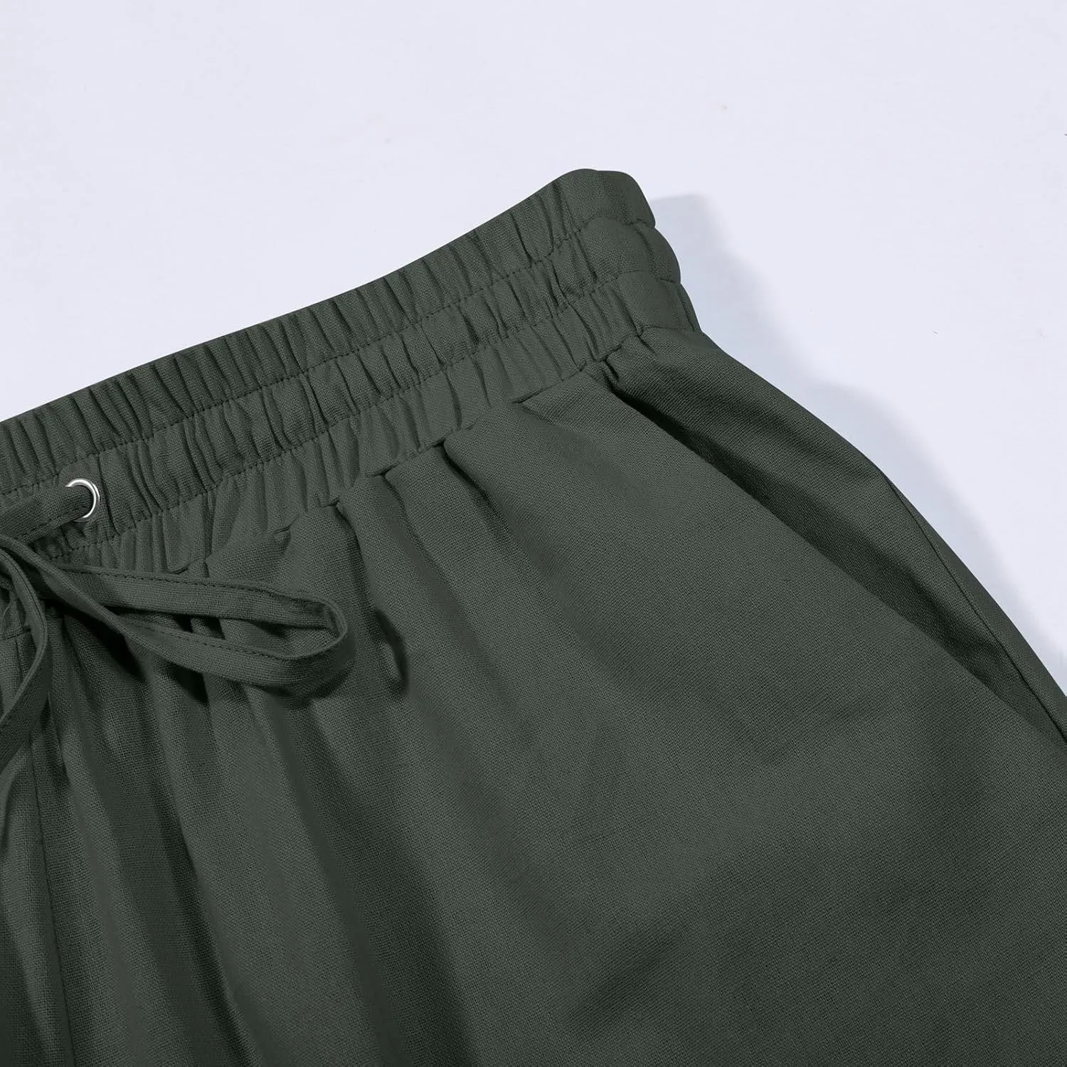 Women's Cropped Linen Pants Drawstring Waist Casual Capri Trousers Lightweight Summer Comfort Wear