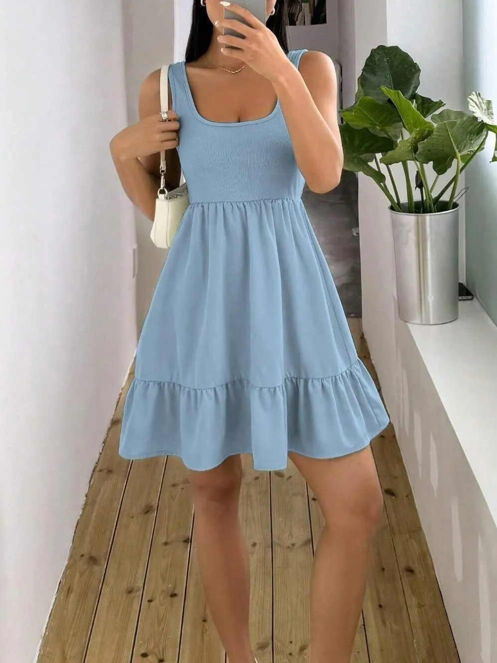 Women's Daily Wear Striped Knitted Splicing Dress Backless Fashion Short Dresses for Women